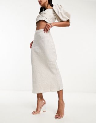 Whistles maxi skirt with button side in natural linen-Neutral
