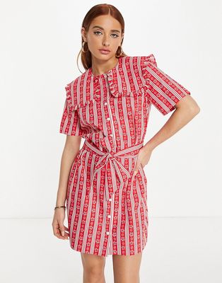 Whistles mini shirt dress with collar in floral stripe-Red