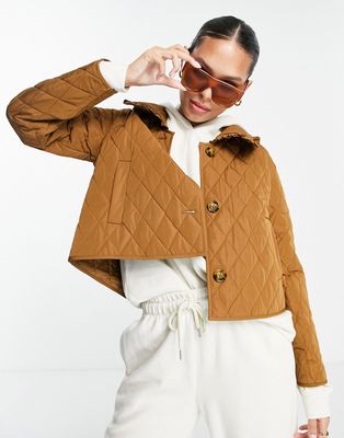 Whistles quilted jacket with oversized collar in brown