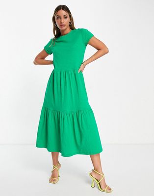 Whistles short sleeve tiered midi T-shirt dress in green