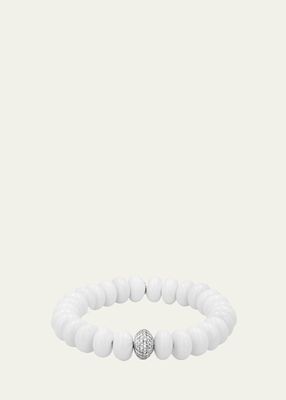 White Agate 10mm Bead Bracelet with Pave Diamond Donut