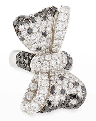 White & Black Diamond Bow Tie Ring, Size 7