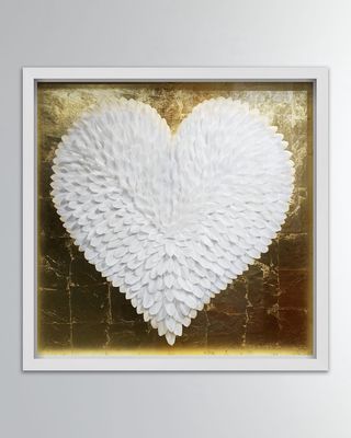 White and Gold Feather Heart, 32"