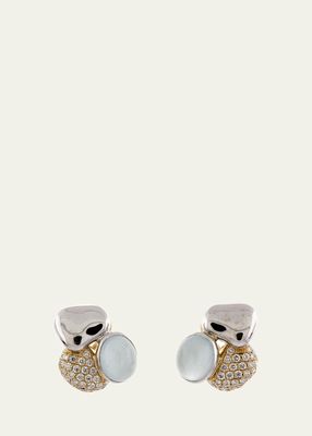 White and Yellow Gold Pebble Clip Earrings With Diamonds and Aquamarine