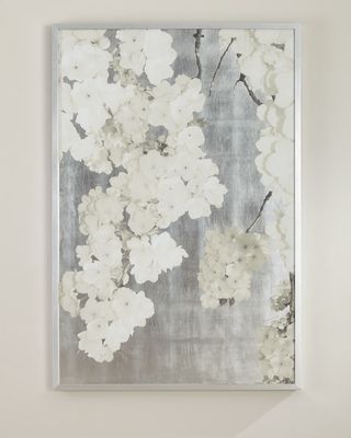 White Blossoms on Silver Giclee Wall Art