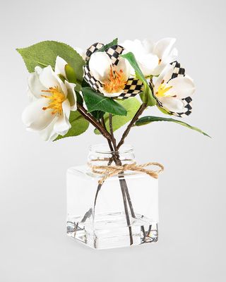 White Camellia Fresh Picks 13" Faux Floral Arrangement in Glass Vase