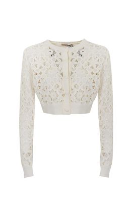 White Crochet Knit Cardigan TwinSet