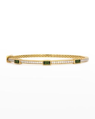 White Diamond and Baguette Green Tourmaline Bracelet