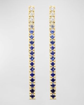 White Diamond and Blue Sapphire 14K Yellow Gold Straight Bar Dangle Earrings
