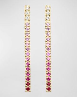 White Diamond, Pink Sapphire and Ruby 14K Yellow Gold Straight Bar Dangle Earrings