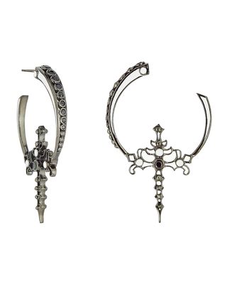 White Enamel & Black Spinel Hoop Earrings