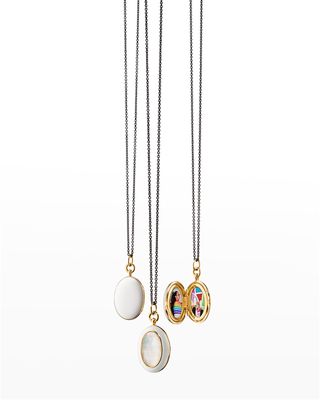 White Enamel and Mother-of-Pearl Doublet Oval Locket Necklace