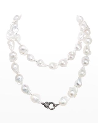 White Fifth Avenue Baroque Pearl Necklace with Diamond Clasp, 35"L