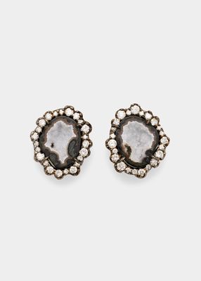 White Geode Stud Earrings with Irregular Diamond Bezel