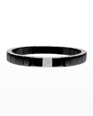 White Gold and Black Ceramic Scacco Stretch Bracelet with One Diamond Section