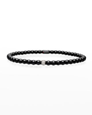 White Gold and Black Ceramic Sfera Stretch Bracelet with One Diamond Bead