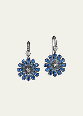 White Gold and Black Rhodium Daisy Earrings With Diamonds and Sapphires