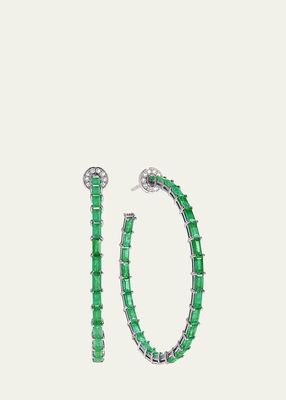 White Gold & Black Rhodium Hoop Earring With Diamonds and Emeralds