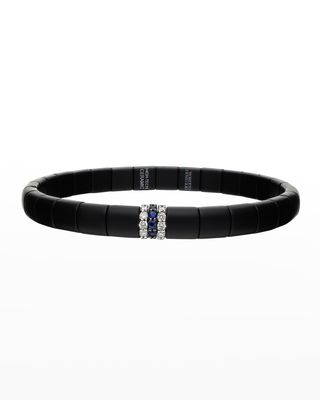 White Gold and Matte Black Ceramic Pura Stretch Bracelet with Diamonds and Blue Sapphires