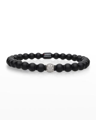 White Gold and Matte Black Ceramic Sfera Stretch Bracelet with One Diamond Bead