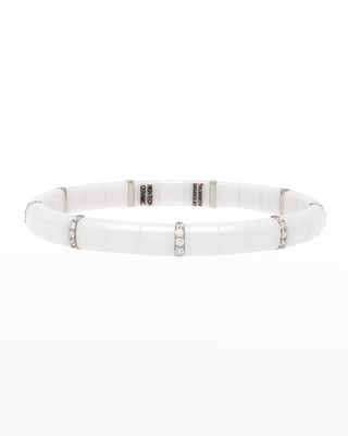 White Gold and White Ceramic Pura Stretch Bracelet with Nine Diamond Sections