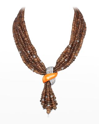 White Gold Androsite, Orange Mother-of-Pearl and Diamond Necklace