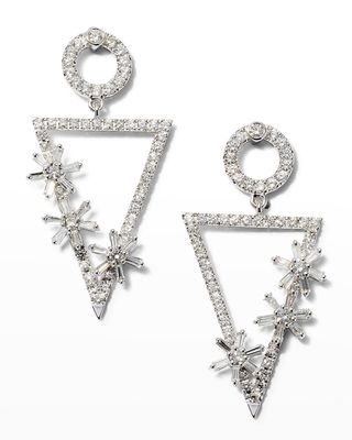 White Gold Baguette and Round Diamond Triangular Earrings