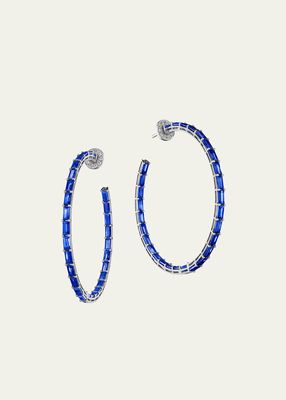 White Gold Black Rhodium Baguette Hoop Earrings With Diamonds and Sapphires