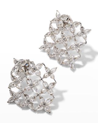 White Gold Blossom Motif Earrings with Pear Rose-Cut Diamonds