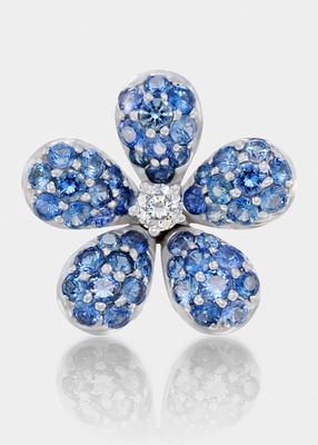 White Gold Blue Sapphire and Diamond Flower Earring, Single