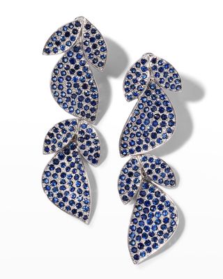 White Gold Blue Sapphire Leaf Earrings