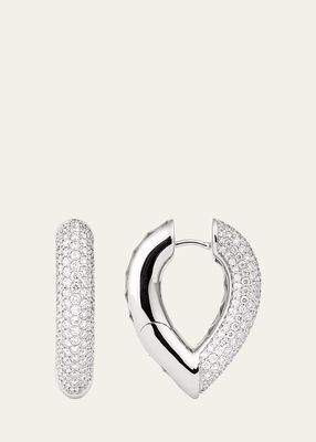 White Gold Drop Link Creole 28MM Earrings with Diamonds