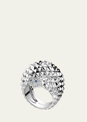 White Gold Hans the Hedgehog Ring with Sapphire and Diamond