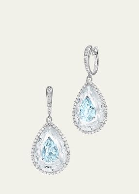 White Gold Inlay Shine Earrings with Aquamarine and Crystal