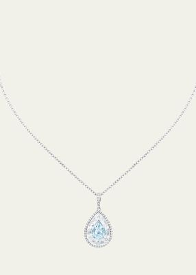 White Gold Inlay Shine Pendant with Aquamarine and Crystal