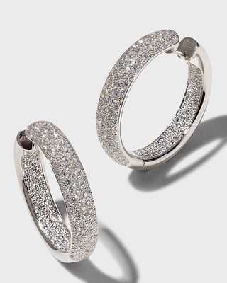 White Gold Inside/Out Pave Diamond Medium Hoop Earrings