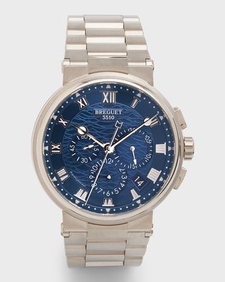 White Gold Marine Chronograph Blue Dial Watch with Bracelet Strap