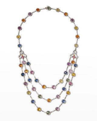 White Gold Multi-Sapphire Necklace with Round and Baguette Diamonds