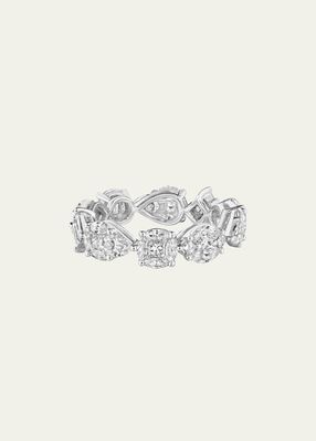 White Gold Multi-Shape Eternity Band Ring With Diamonds, Size 6.5