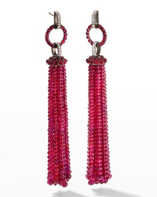 White Gold Natural Ruby Bead and Diamond Earrings