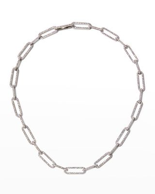 White Gold Pave Diamond Paperclip Link Necklace, 16"L