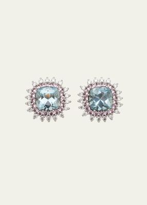 White Gold Pinpoint Stud Earrings with Diamonds, Purple Sapphire and Aqua