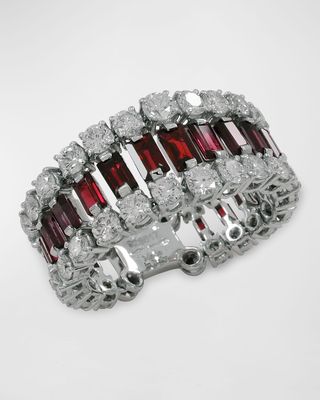 White Gold Ruby and White Diamond Flex Ring, Size 7.25