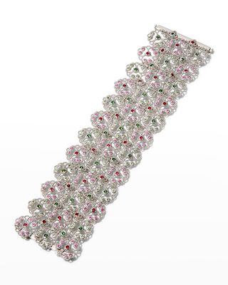 White Gold Ruby, Pink Sapphire and Tsavorite Flower Lace Bracelet