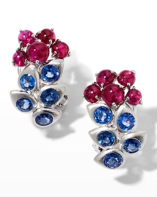 White Gold Sapphire and Cabochon Ruby Grape Earrings