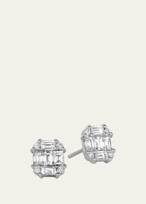 White Gold Small Invisible Stud Earrings With Diamonds