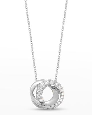 White Gold Small Love Halo Half Diamond and Polish Pendant Necklace