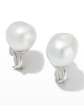 White Gold South Sea Baroque Pearl Earrings, 18.5x15.9x15.3mm