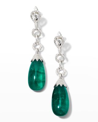 White Gold Teardrop Zambian Emerald and Diamond Earrings