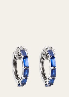 White Gold with Black Rhodium Hoop Earrings with Sapphires and Diamonds